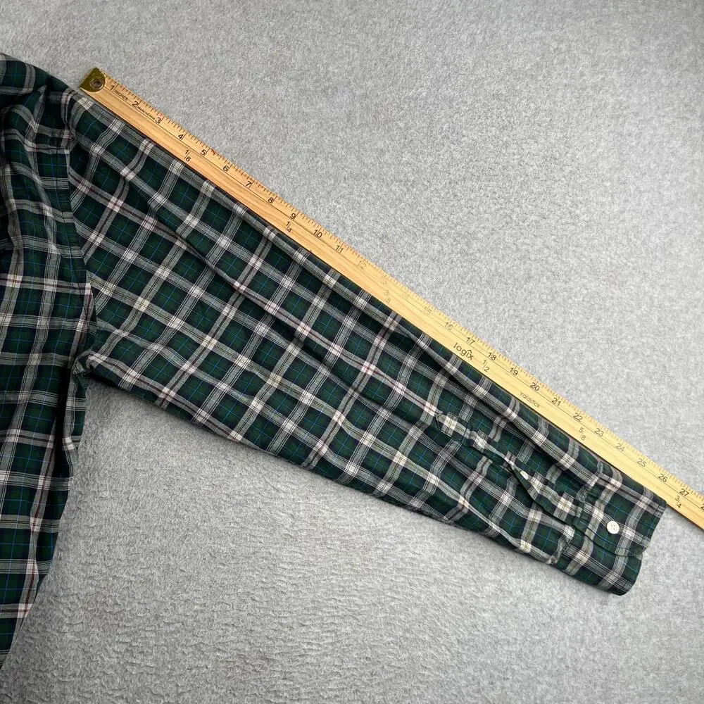 J Crew Heathered Cotton Shirt XL Green Plaid Casual Button Up Long Sleeve Mens